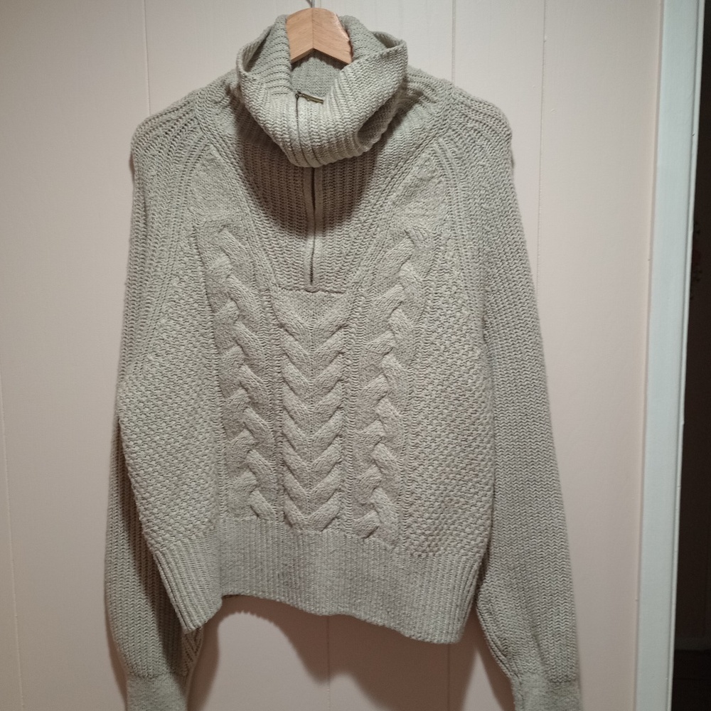 And Now This Oatmeal Chunky Cowl Zip Neck Sweater (OX)